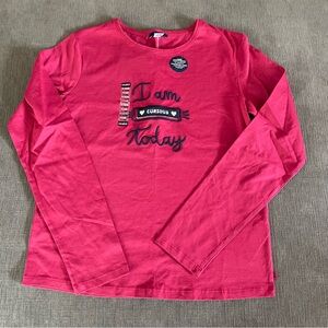 Burgundy "I Am Curious Today" Graphic Tee – Girls Size 14